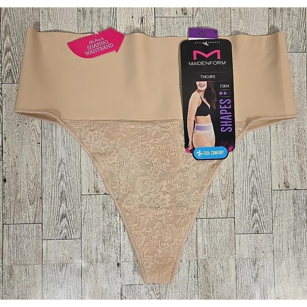 Maidenform THONG 2XL Tame Your Tummy Firm Shapewear Cool Comfort Lace Nude